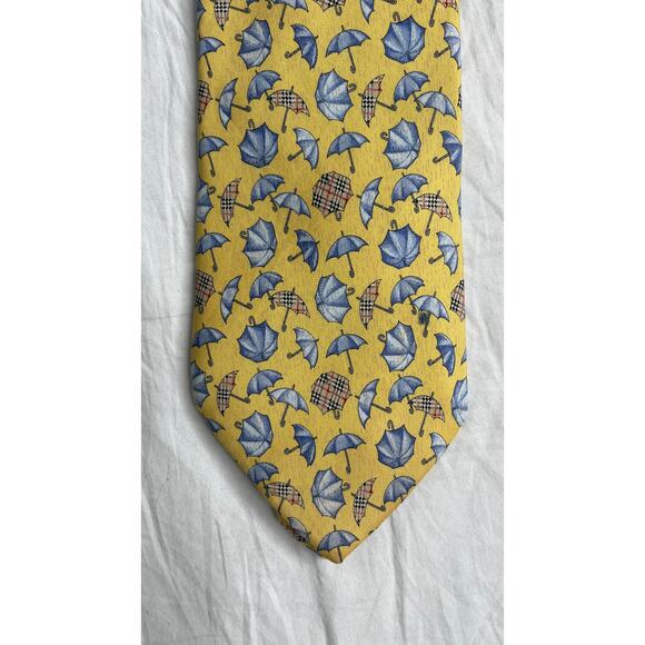 5-20 BURBERRY Men's Tie Umbrellas Yellow/Blue 100% Silk - Picture 2 of 5